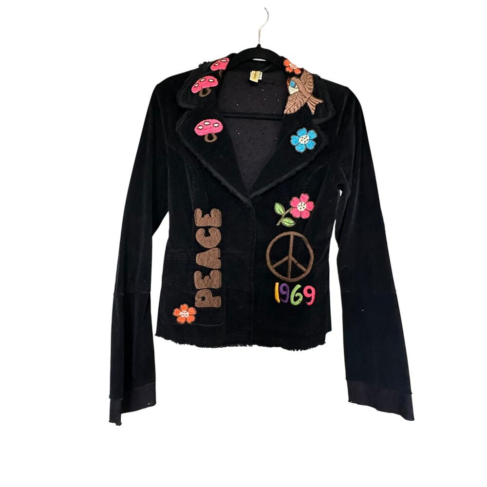 Vtg Y2K Pepper Joystick Johnny Was Corduroy Embroidered Peace Mushroom Jacket L